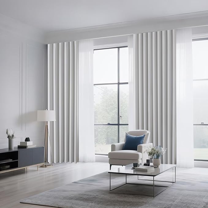 CUCRAF Grayish White Blackout Curtains 63 inch Length 2 Panels Set, Rod Pocket Room Darkening Drapes for Bedroom Living Room, Insulated Thermal Light Blocking Window Curtain (W52 x L63 Inch)
