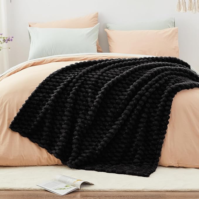 EXQ Home Fleece Throw Blanket for Couch and Bed, 3D Imitation Large Turtle Shell Jacquard Decorative Blankets, Plush Lightweight Fuzzy Flannel Blanket Suitable for All Seasons (50"×60",Black)