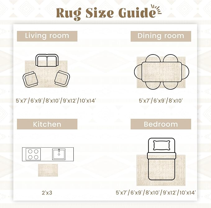 Washable Area Rug 5x7: Moroccan Rug for Living Room Geometric Boho Rug Farmhouse Non Slip Stain Resistant Rugs Low Pile Soft Carpet for Bedroom Dining Room Home Office Children Room (Beige,5'x7')