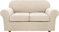 H.VERSAILTEX 3 Piece Stretch Sofa Covers for 2 Cushion Loveseat Couch Covers for Living Room Sofa Slipcovers (Base Cover Plus 2 Seat Cushion Covers) Thicker Jacquard Fabric(Medium Sofa, Natural)