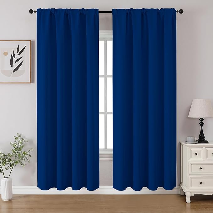 CUCRAF Royal Blue Blackout Curtains 72 inch Length 2 Panels Set, Rod Pocket Room Darkening Drapes for Bedroom Living Room, Insulated Thermal Light Blocking Window Curtain (W52 x L72 Inch)