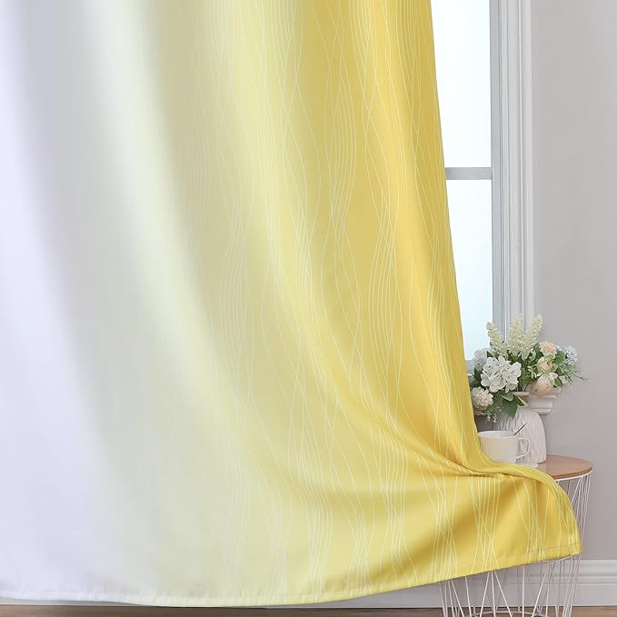 Estelar Textiler Room Darkening Gradient Blackout Curtains 72 Inch Length 2 Panels Set, Ombre Yellow and Greyish White Thermal Insulated Light Blocking Grommet Blackout Drapes for Bedroom, 52Wx72L