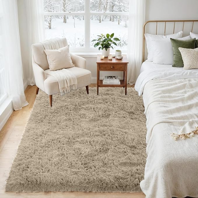 4x6 Area Rugs for Living Room Rug: Soft Fluffy Shag Gray Camel Rugs for Bedroom, Non-Slip Large Fuzzy Plush Rug Indoor Floor Carpet for Nursery Kids Boys Girls Room, Dorms, Playroom, Modern Home Decor