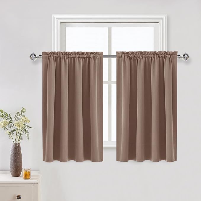 DWCN Blackout Curtains for Living Room Thermal Insulated, Energy Saving & Noise Reducing Bedroom Curtains, Khaki, W 52x L 36 Inch, Set of 2 Rod Pocket Curtain Panels