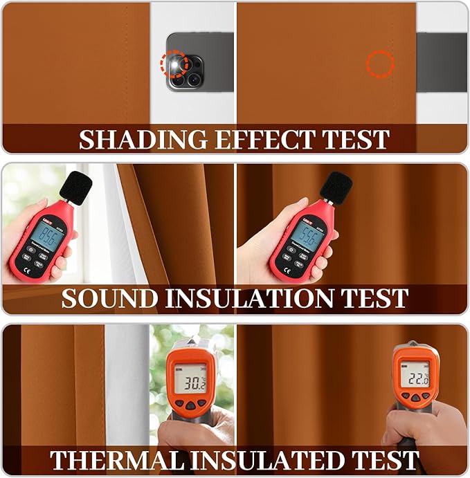 Yakamok Room Darkening 100% Blackout Curtains Grommet Window Treatments with 2 Thick Layers-Burnt Orange Thermal Insulated Drapes Set of 2 Panels for Bedroom Living Room 52 Inches by 72 Inches Length