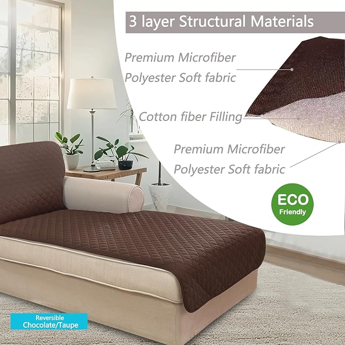 U-NICE HOME Sectional Couch Cover for Dogs Pets Chaise Lounge Reversible Sofa Cover Furniture Protector with Elastic Adjustable Strap, Chocolate/Taupe