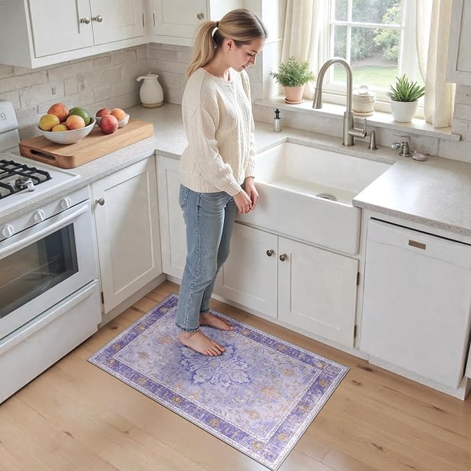 Area Rugs 2'6''x4' Kitchen Rugs Entry Rug Small Rugs for Entryway Kitchen Bathroom Door Mat Indoor Entrance,Washable Non Slip, Light Purple Brown