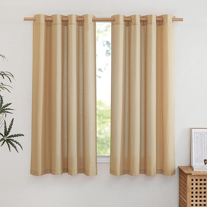 NICETOWN Thick Linen Burlap Curtains for Bedroom, Grommet Linen Blend Semitransparent Privacy Added Window Treatments Light Filtering Curtains for Living Room, 55" W x 63" L, Set of 2
