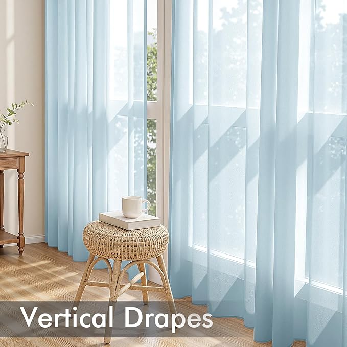 MIULEE Sky Blue Sheer Curtains 96 Inches Long, 4 Panels Set, Light Filtering Rod Pocket Voile Drapes for Living Room and Bedroom, Airy Soft Fabric Window Treatments, 42 x 96 Inches