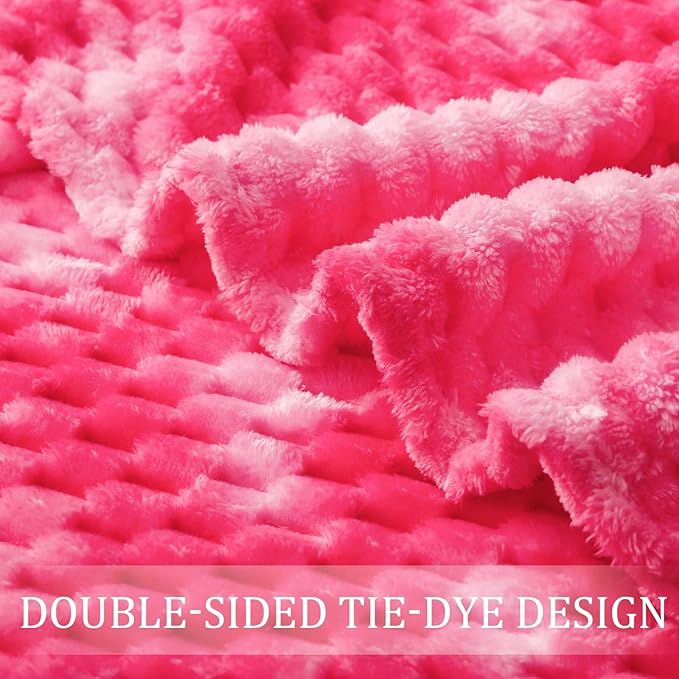 Exclusivo Mezcla Fleece King Blanket for Bed, Extra Large Fuzzy Tie-dye Hot Pink Bed Blankets, Soft Cozy Plush Sofa Throws for All Seasons, 90x104 Inches