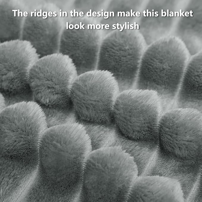 HIMEET Grey Ribbed King Size Blanket for Bed - 300GSM Lightweight Fleece Blanket for Men Women, Large Cozy Sofa Couch Bed Blankets Gifts, Striped Spring Home Room Decor, Grey, 108x90 Inches