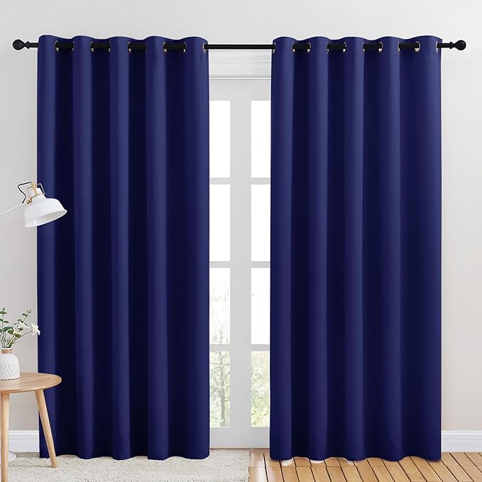 NICETOWN Room Darkening Draperies Window Curtain Panels, Royal Blue, 2 Panels, W60 x L84 -inch, Thermal Insulated Grommet Room Darkening Curtains for Bedroom