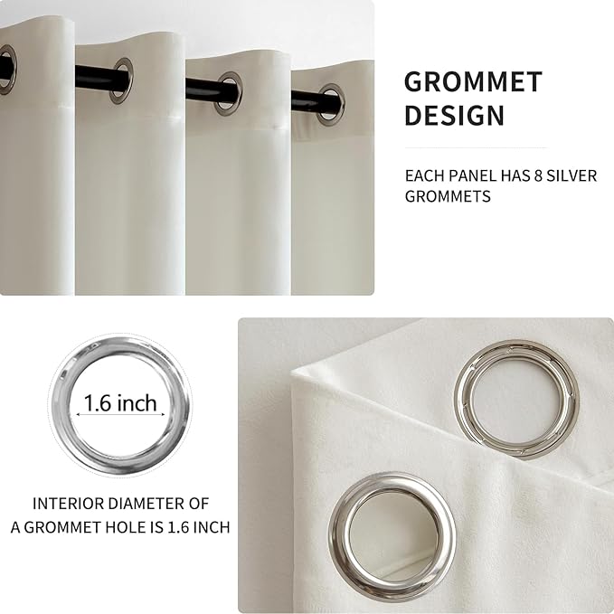 MIULEE 90 Inches Velvet Curtains Off White Elegant Grommet Curtains Thermal Insulated Soundproof Room Darkening Curtains/Drapes for Classical Living Room Bedroom Decor 52 x 90 Inch Set of 2