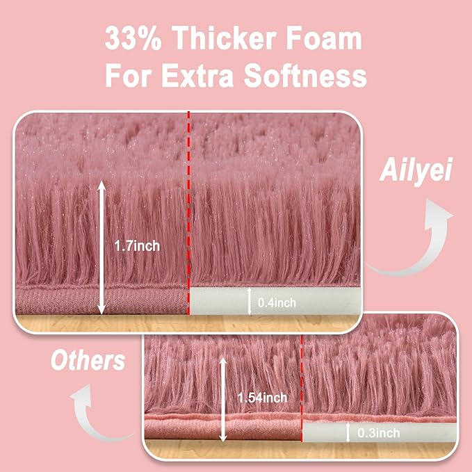 Soft Runner Rugs for Bedroom Hallways, 2x4 Blush Pink Fluffy Shag Throw Area Rug Non Slip for Bedside Dorm, Long Shaggy Furry Carpet for Nursery Living Room