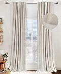 100% Blackout Shield Linen Blackout Curtains for Bedroom 90 Inches Long, Back Tab/Rod Pocket Living Room Drapes, Thermal Insulated Blackout Curtains 2 Panels Set, 50" W x 90" L,Cream