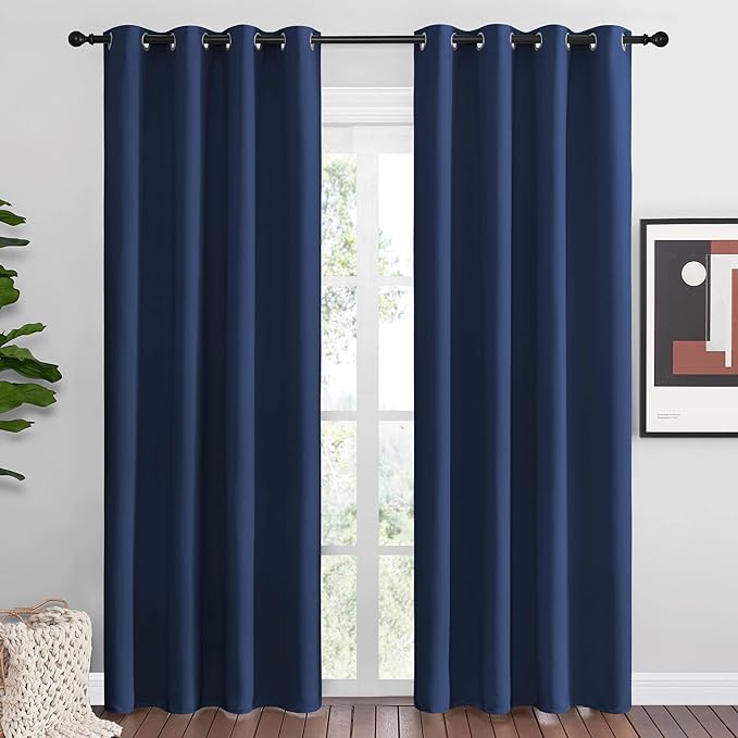 NICETOWN Navy Blackout Curtains 86" Long for Living Room, Thermal Insulated Window Treatment Light Reducing Room Darkening Drapes for Boys Kids Bedroom, Classroom, Apartment (55" W x 86” L, Set of 2)