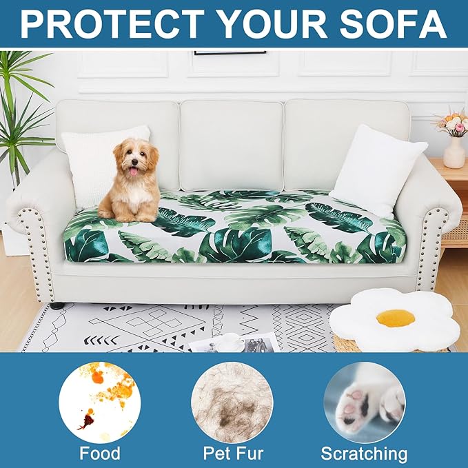 Smiry Printed Couch Cushion Covers, Stretch Soft Couch Covers for Sofa, Washable Non-Slip Sofa Slipcover Furniture Protector for Indoor and Outdoor (Large, Green)