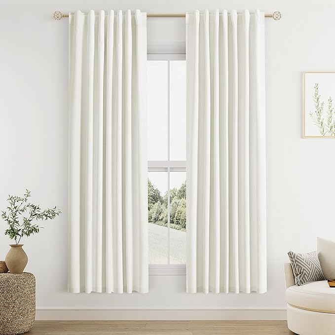 Guken Ivory 100% Blackout Linen Curtains 72 Inch Length 2 Panels Set for Living Room Bedroom Back Tab Thermal Insulated Black Out Drapes Room Darkening Farmhouse Window Curtains 72 Inches Long