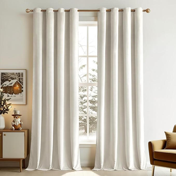 MIULEE 90 Inches Velvet Curtains Off White Elegant Grommet Curtains Thermal Insulated Soundproof Room Darkening Curtains/Drapes for Classical Living Room Bedroom Decor 52 x 90 Inch Set of 2