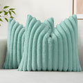 decorUhome Summer Cozy Faux Fur Throw Pillow Covers 20x20 Set of 2 Decorative Soft Plush Striped Modern Farmhouse Boho Couch Pillow Cases with Velvet Back for Sofa Bed Living Room, Aqua