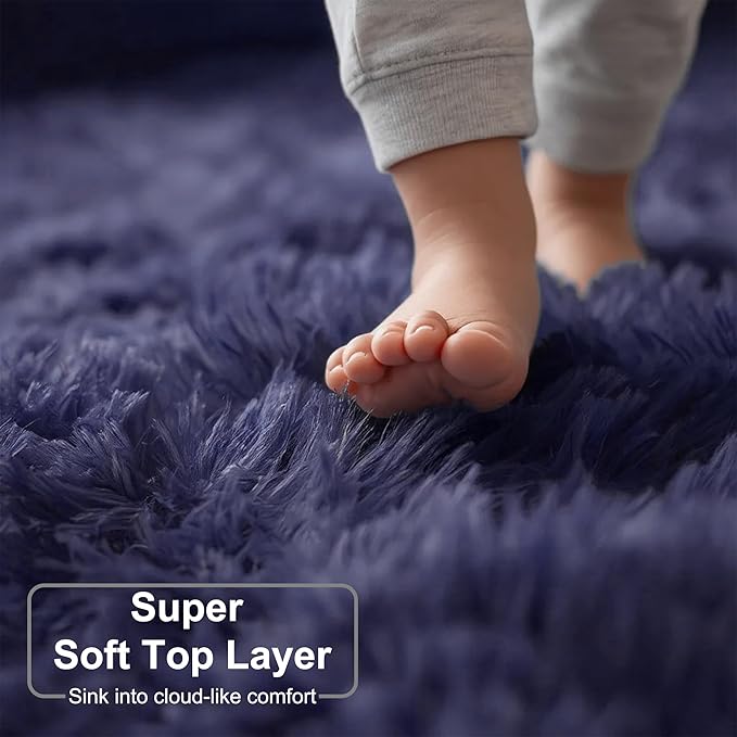 Purple Gray Round Rugs 5Ft for Bedroom Decor Aesthetic, Fluffy Fuzzy Circle Area Rug for Teen Boys, Baby Kids Playroom, Shaggy Fur Carpet for Living Room, Home Office, Nursery, Preppy Dorm, Classroom