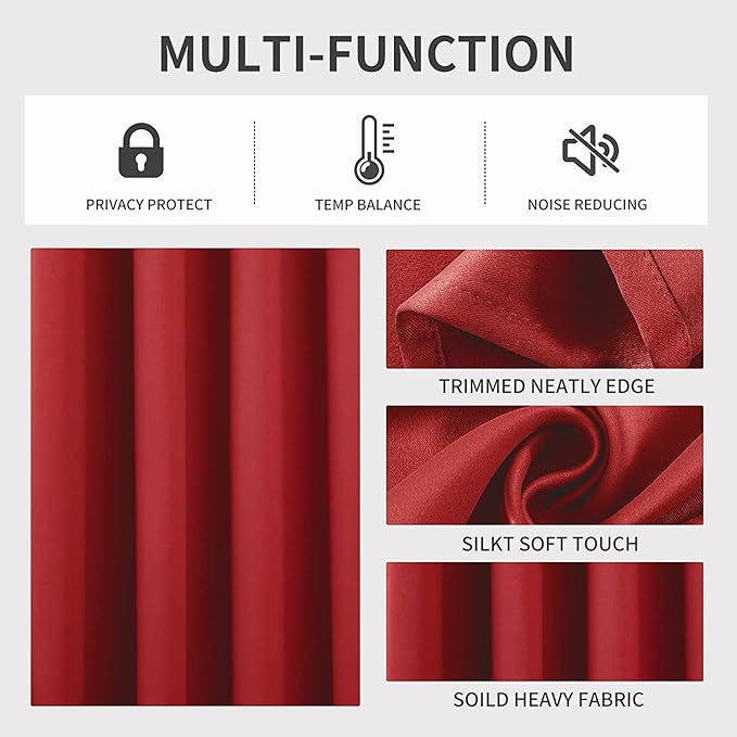 Joydeco Blackout Curtains 120 inches Long 2 Panels Set, Thermal Insulated Long Curtains & Drapes 2 Burg, Room Darkening Grommet Drapes for Bedroom Living Room Windows(W52 x L120 Inch, Red)