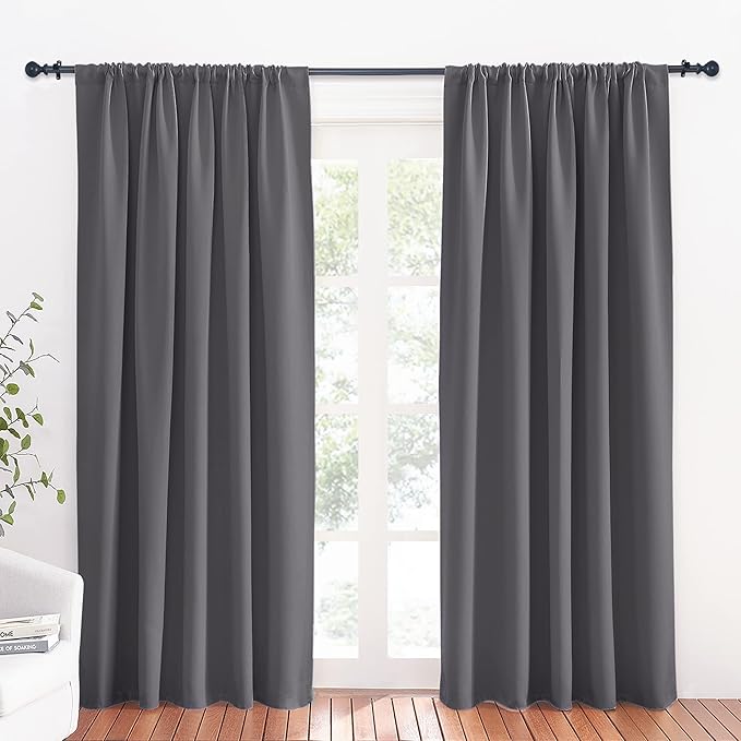 RYB HOME Large Blackout Curtains for Bedroom 84 inches Long 2 Panels Set, Privacy Thermal Insultaed Sunlignt Heat Blocking Drapes for Sliding Patio Door, Width 70 by Length 84, Grey