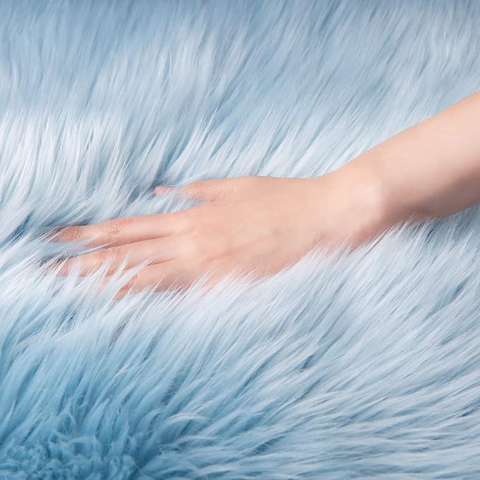 Ashler faux fur rug, Fluffy Shaggy Area Rug Ultra Soft 2.2 x 4 Feet Rectangle Fur Rug, Light Blue Fuzzy Rug Machine Washable Shag Rug, Nursery Decor Throw Rugs for Bedroom, kids room, Living Room