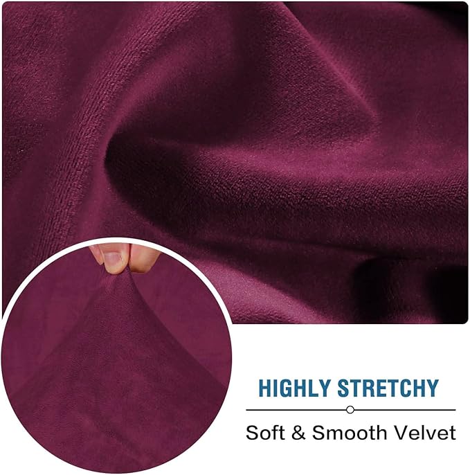 H.VERSAILTEX Velvet Stretch Couch Cushion Cover Plush Cushion Slipcover for Chair Loveseat Sofa Cushion Furniture Protector Seat Cushion Sofa Cover (3 Piece Sofa Cushion Covers, Burgundy)