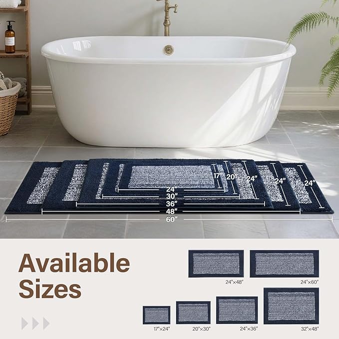 Bathroom Rugs 24x17 Non Slip Washable, Dark Blue Bath Mat for Bathroom Floor Tub, Soft Absorbent Quick Dry Mats for Shower, Bathtub,Home Decor