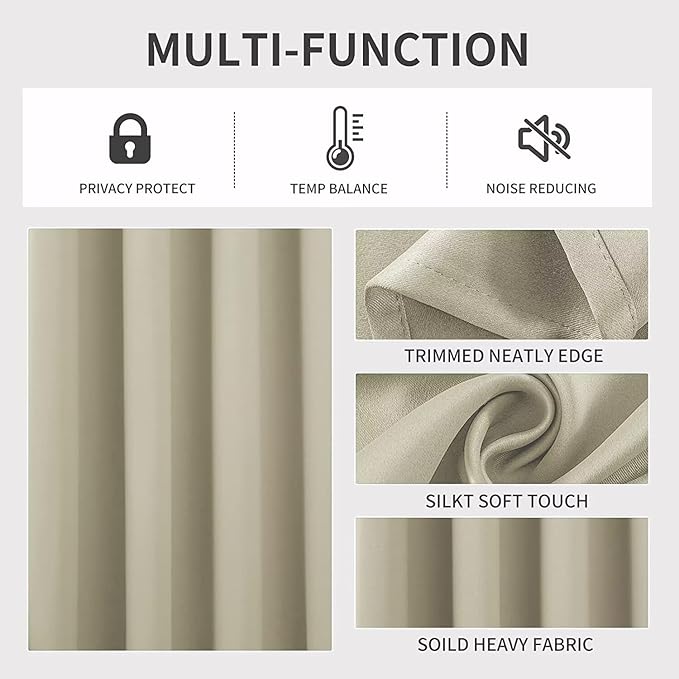 Joydeco Light Beige Custom Solid Single Blackout Curtain for Bedroom and Living Room, Grommet Thermal Insulated Room Darkening Curtain 1 Panel (Custom Size,Light Beige)