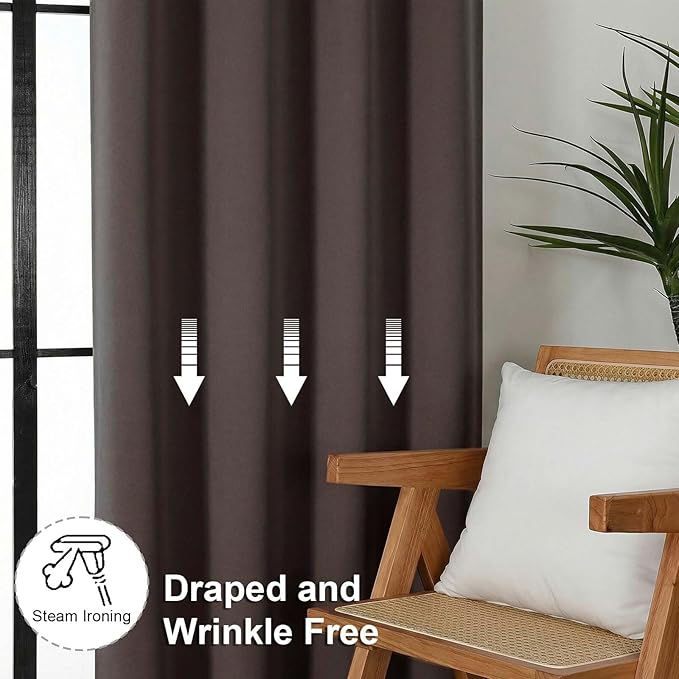 Simplebrand Ava Chocolate Short 36 Inches Blackout Curtain 2 Panels Set, Half Window Rod Pocket Privacy Curtain Tiers for Kitchen, Curtains Blackout for Bathroom Shades, W40 x L36 Inch, Chocolate