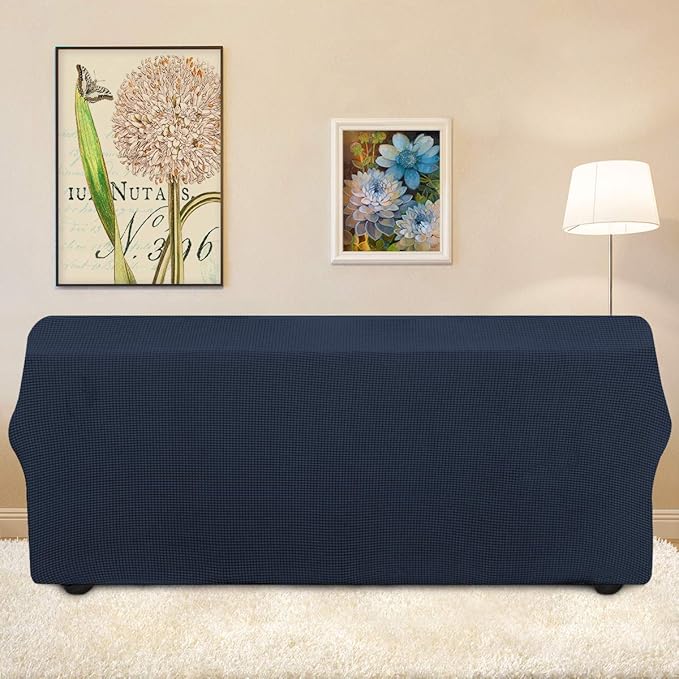 Easy-Going Stretch Oversized Sofa Slipcover 1-Piece Sofa Cover Furniture Protector Couch Soft with Elastic Bottom for Kids, Polyester Spandex Jacquard Fabric Small Checks Dark Blue