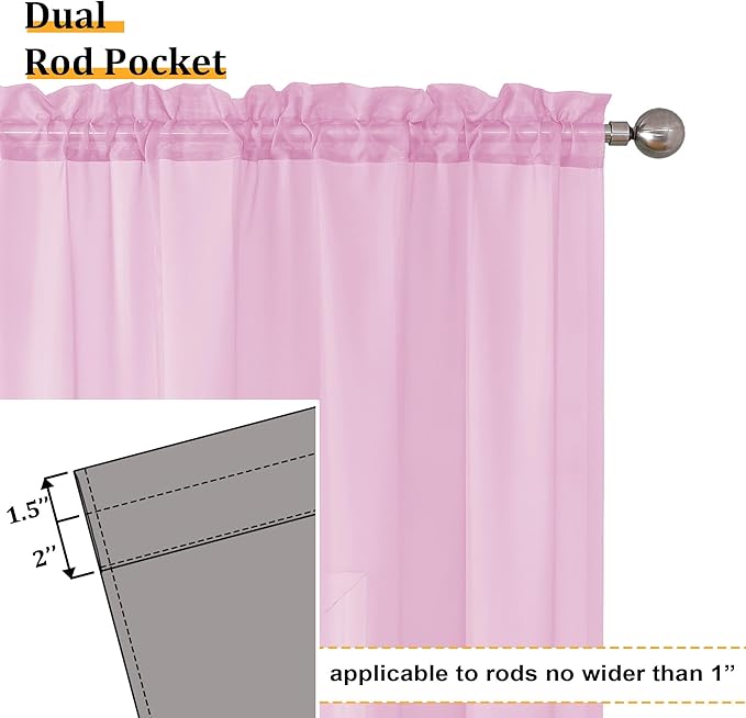 Aiyufeng Light Pink Sheer Curtains 90 Inches Long 2 Panels Set, Semi Transparent Voile Rod Pocket Sheer Window Drapes for Bedroom Bed Canopy Living Room Dining Wedding Party Backdrop, 42W x 90L inch