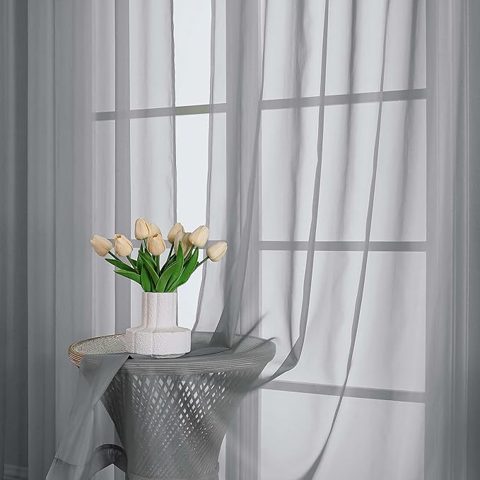 OWENIE Grey Sheer Curtains 72 Inches Long 2 Panels Set, Transparent Voile Sheer Curtain for Living Room Bedroom Window Sliding Glass Door Treatment, 59 x 72 Inch, Grey