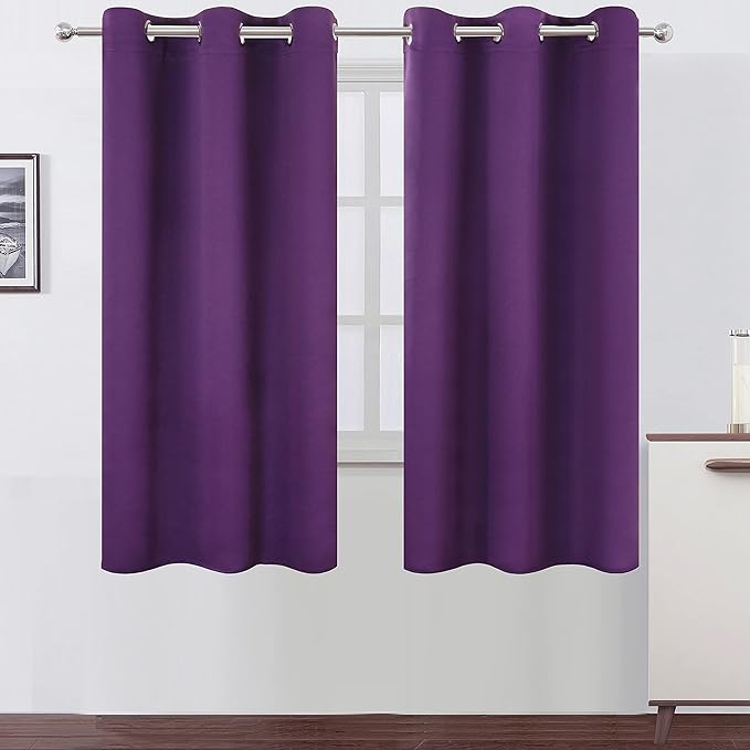 LEMOMO Purple Blackout Curtains 34 x 63 Inch Length/Set of 2 Curtain Panels/Thermal Insulated Room Darkening Blackout Curtains for Bedroom