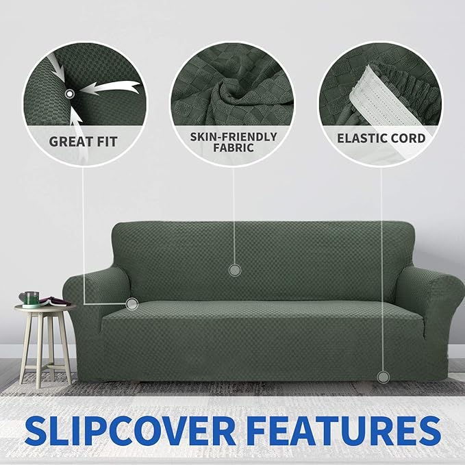 ZNSAYOTX 1 Piece Jacquard Couch Covers for 3 Cushion Couch High Stretch Sofa Cover for Pets Dogs Anti Slip Extra Large Sofa Slipcovers Furniture Protector (XL Sofa, Army Green)