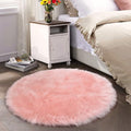 Latepis Pink Faux Sheepskin Round Rugs 6.7ft Cute Furry Rug for Bedroom Girls Large Circle Rug for Living Room Entertainment Room Fluffy Rugs Luxury Home Decor