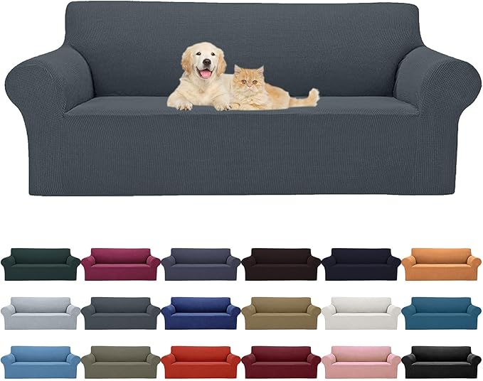 Cupuamon 2026 New Stretch Oversized Sofa Slipcovers Couch Sofa Cover for 4 Seater Furniture Protector Covers with Elastic Bottom Jacquard Fabric Small Checks for Pets, Kids - Grey