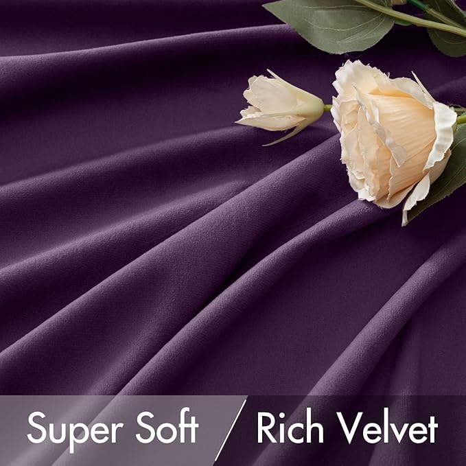 MIULEE Purple Velvet Curtains 84 inches - Luxury Blackout Curtains for Bedroom Living Room Thermal Insulated Super Soft Window Drapes Rod Pocket & Back Tab, W52 x L84 inches, 2 Panels