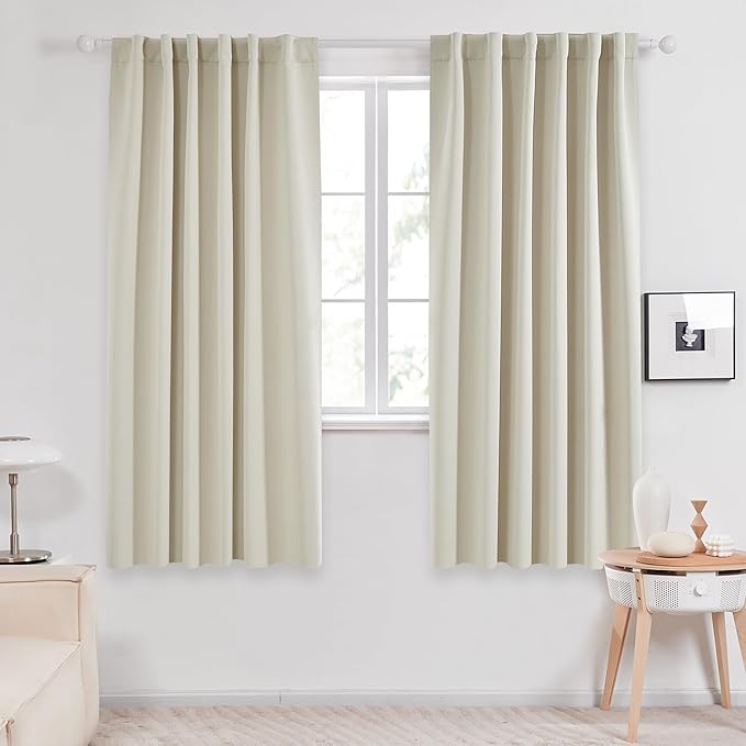 Deconovo Blackout Curtains, Thermal Insulated, W52 x L72 2 Panels, Back Tab, Machine Washable, Room-Darkening Drapes for Bedroom/Living Room Light Beige
