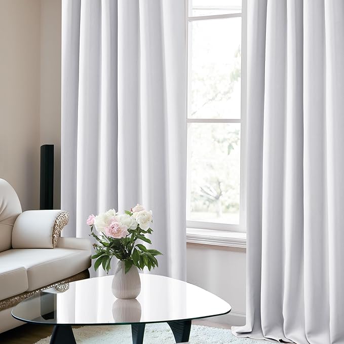 Deconovo Blackout Curtains, Thermal Insulated, W52 x L63 2 Panels, Back Tab, Machine Washable, Room-Darkening Drapes for Bedroom/Living Room Star White