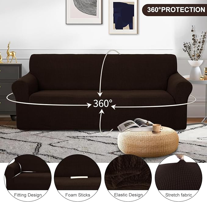 U-NICE HOME Stretch Couch Cover Sofa Cover Sofa Slipcover Furniture Protector for 4 Cushion Couch Sofa Pet Friendly(Oversized Sofa, Chocolate)