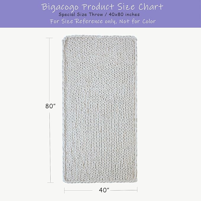 Bigacogo Chunky Knit Throw Blanket for Couch, 40x80 inches, 100% Hand Knitted with Thick Jumbo Chenille Yarn, Cozy Soft Large Rope Knot Cable Crochet Blankets for Sofa Bed Living Room, Peach Fuzz
