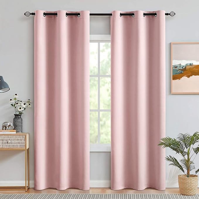 MIULEE 90" Long Room Darkening Curtains Thermal Insulated Drapes Solid Window Treatment Set Grommet Top Light Blocking Blackout Curtain for Living Room/Bedroom 2 Panels Baby Pink