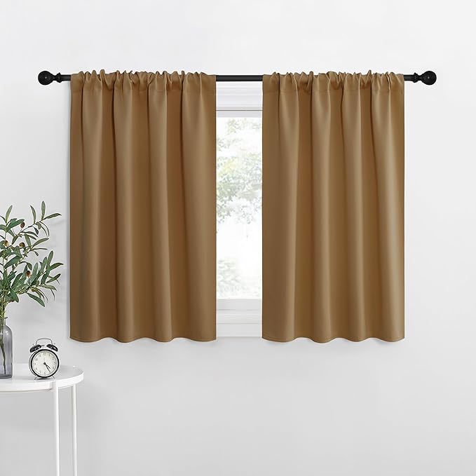 NICETOWN Blackout Curtains for RV Windows, Gold Brown, 29" by 20", 2 Panels, Room Darkening Window Curtain Panels, Easy-Care Solid Thermal Insulated Draperies/Drapes for Daughter Room