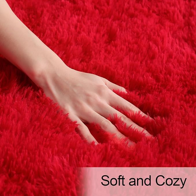 Amearea Premium Soft Fluffy Rug Modern Shag Carpet, 5.3x7.5 Feet, Fuzzy Plush Rugs for Living Room Bedroom Kids Room Home Decor, Nursery Non Slip Indoor Shaggy Carpets, Red