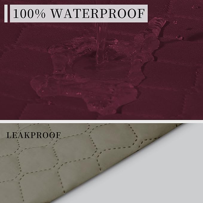 ISSUNTEX Double Protection 100% Waterproof Recliner Covers for Living Room, Reversible Furniture Protector Recliner Couch Sofa Slipcover for Dogs, Pets, Kids (Oversized Recliner, Wine/Beige)