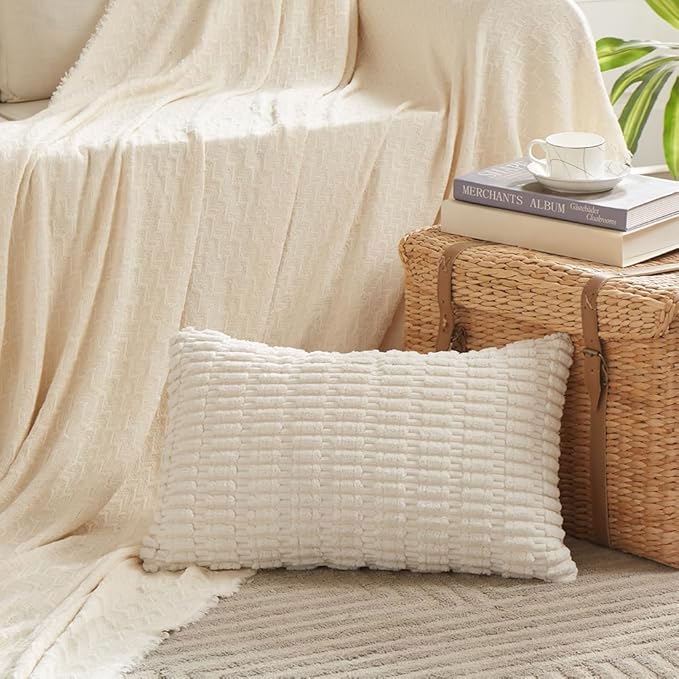 Fancy Homi 4 Packs Fall Boho Long Lumbar Decorative Throw Pillow Covers 16x24 Inch for Couch Bed Sofa, Aesthetic Modern Farmhouse Home Decor, Soft Striped Corduroy Rectangle Cushion Case 40x60 cm