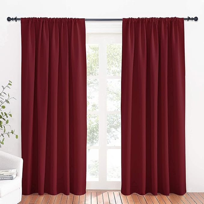 RYB HOME Large Blackout Curtains for Bedroom 84 inches Long 2 Panels Set, Privacy Thermal Insultaed Sunlignt Heat Blocking Drapes for Sliding Patio Door, Width 70 by Length 84, Burgundy Red